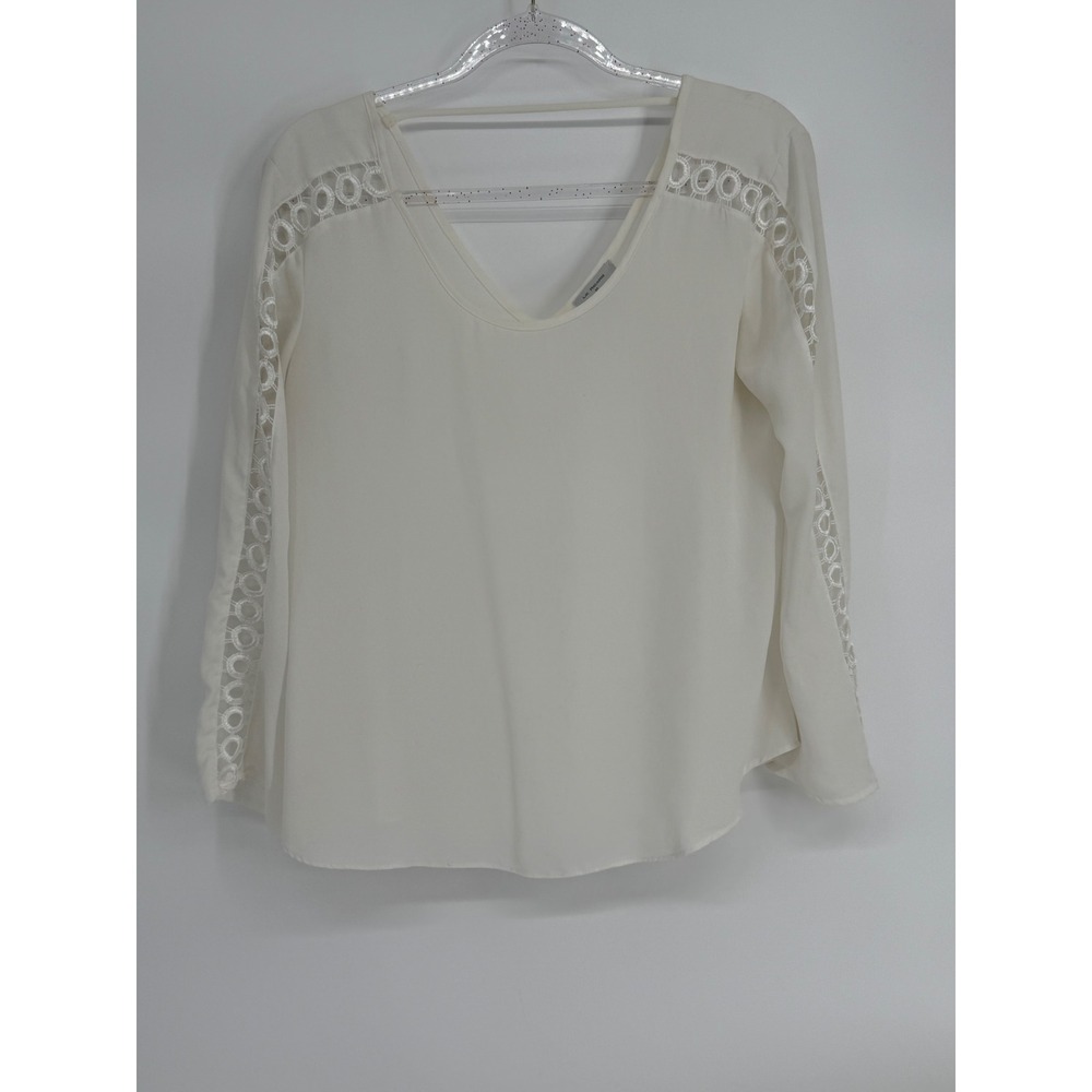 Le Ricard Womens Off White Eyelet Lace Trim Strappy V-Back Blouse‎ Top Sz SP